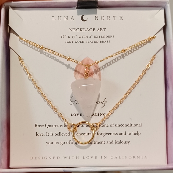 2 pc Luna Norte 14KT Gold Plated over Brass Necklaces with genuine gemstones - Picture 8 of 9